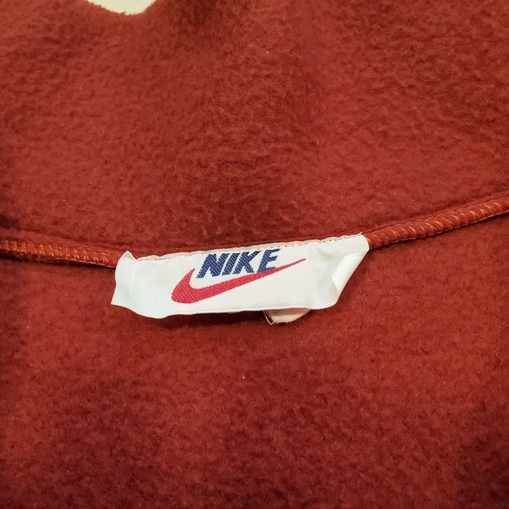 Vtg (USA Made) 80s? Nike‎ Fleece Brown/Red Zip Jacket Pullover Sweater Mens XL